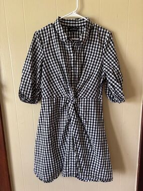 Sequin Hearts Black & White Gingham Tie-Front Mini Dress size Med